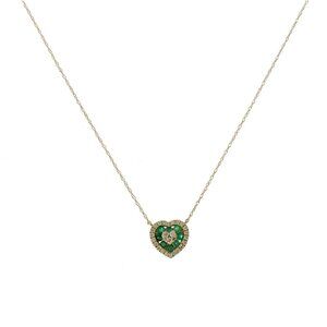 0.30 CT Emerald 0.25 CT Diamond 14K Yellow Gold Heart Pendant Necklace 18"